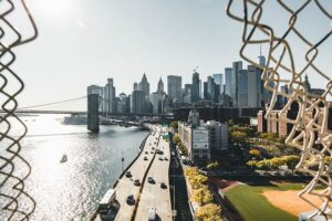 Strolling Along the Brooklyn Bridge at Sunset